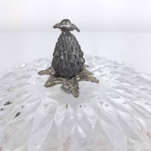 Val St Lambert Crystal Glass Covered Candy Dish Thistle Pineapple Finial Signed - Picture 5 of 12